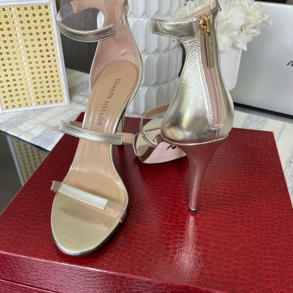 Authentic TAMARA MELLON FRONTLINE 105. - NAPPA PLATINO METALLIC SIZE : 40.5